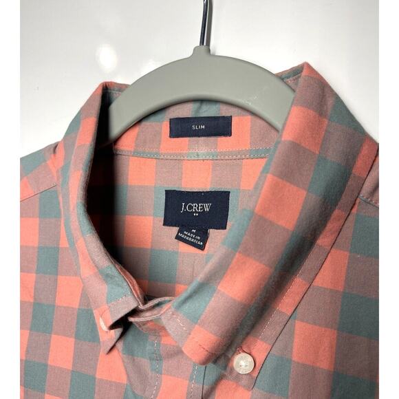 J.Crew Polo Button up Slim Plaid Long Sleeve Red Grey Casual Preppy Mens Medium - Picture 2 of 8
